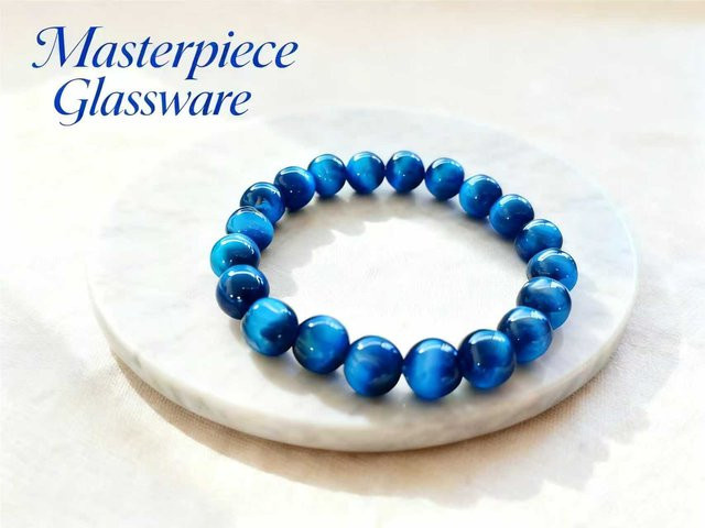 Armband blaues Tigerauge-Glasimitat, Unisex, 6/8/10 mm - Bild 1