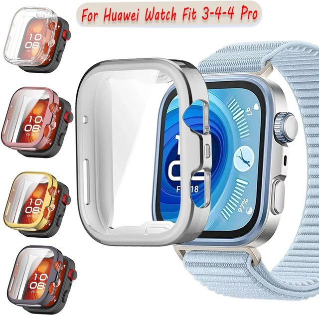 Huawei Schutzhülle für Watch Fit 3/4/4 Pro, TPU, Gehärtetes Glas, Schwarz - Bild 1
