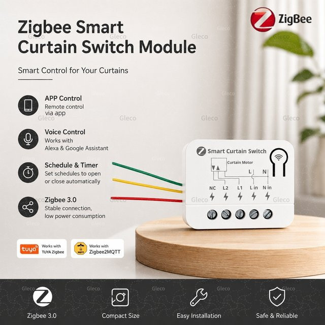 Tuya ZigBee Smart Vorhangschalter-Modul für Rolladen-Motoren in Weiß, kompatibel mit Tuya, Alexa und Google Home - Bild 1