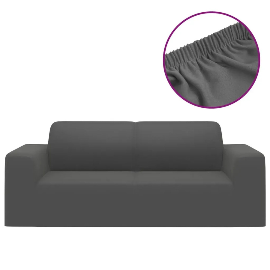 vidaXL Stretch Sofahusse für 2-Sitzer in Anthrazit aus Polyester-Jersey - Bild 2