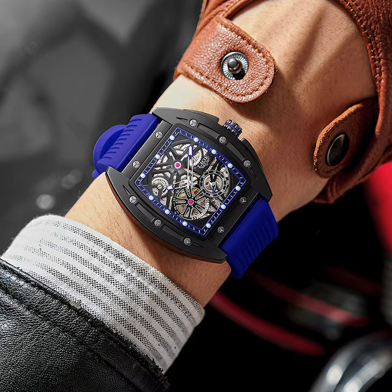 LIGE Armbanduhr Automatik, Eckig, Silikon, Blau, Herren - Bild 4