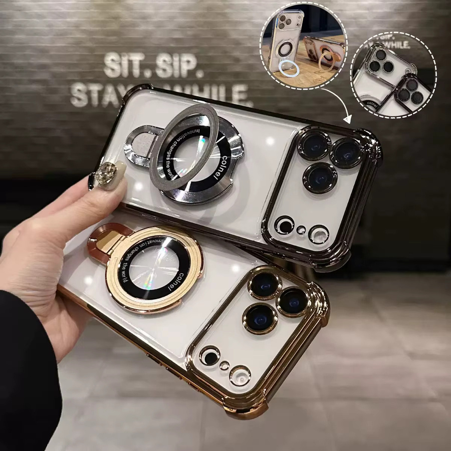 Magnetische Standhülle für Xiaomi 15T Pro 14T Redmi 15 15C Note 14 14C 13 A5 12, stoßfeste transparente Schutzhülle mit Gold-Akzenten - Bild 2