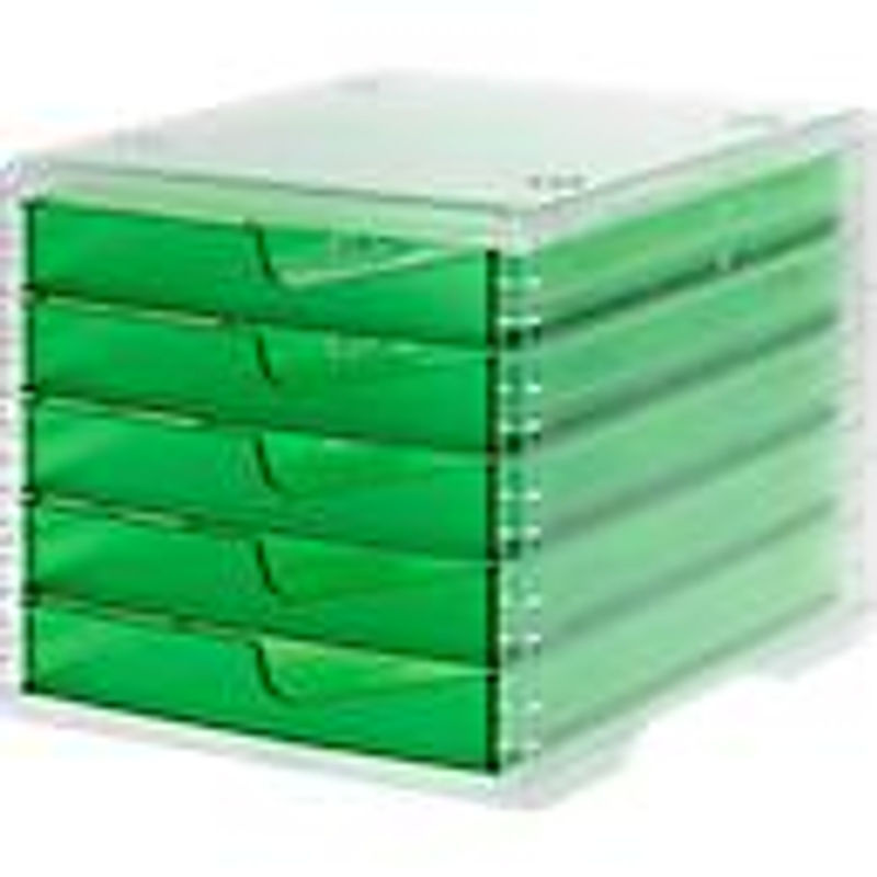 Styro styroswing light Schubladenbox aus Polystyrol mit 5 Schüben, Auszugsperre und Griffmulde, stapelbar, transparent-grün, B: 27,0 cm, T: 34,0 cm, H: 25,5 cm - Bild 3