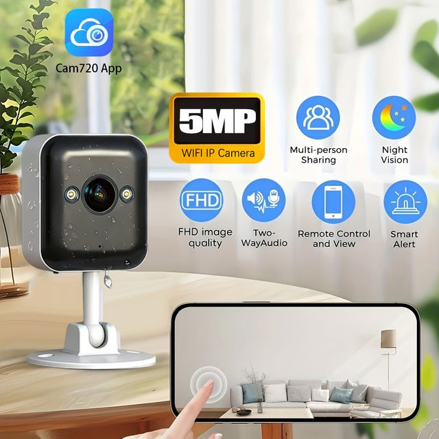 Cam720 Kabellose WLAN Heimkamera mit 5MP HD Auflösung, App-Steuerung und Menschenerkennung als Babymonitor und CCTV-Überwachungskamera - Bild 1