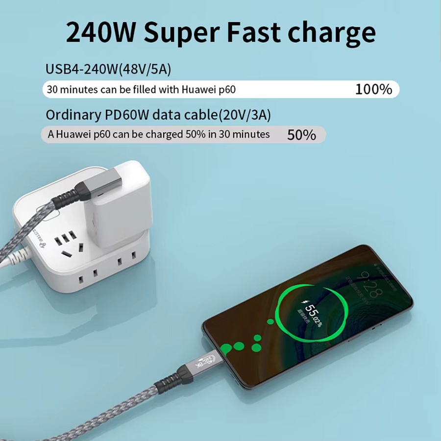 UGOURD Thunderbolt USB 4 Kabel mit 90-Grad-Winkel, 40Gbps Datenübertragung und PD 240W Schnellladung, USB-C Typ, Grau - Bild 3