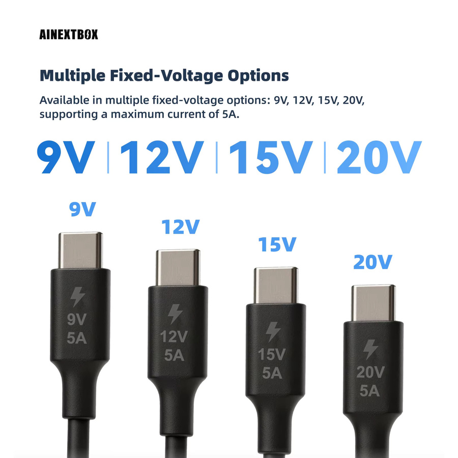 AINEXTBOX PD-Triggerkabel Typ-C auf DC Schnellladekabel 100W 5A 9-20V Schwarz - Bild 2