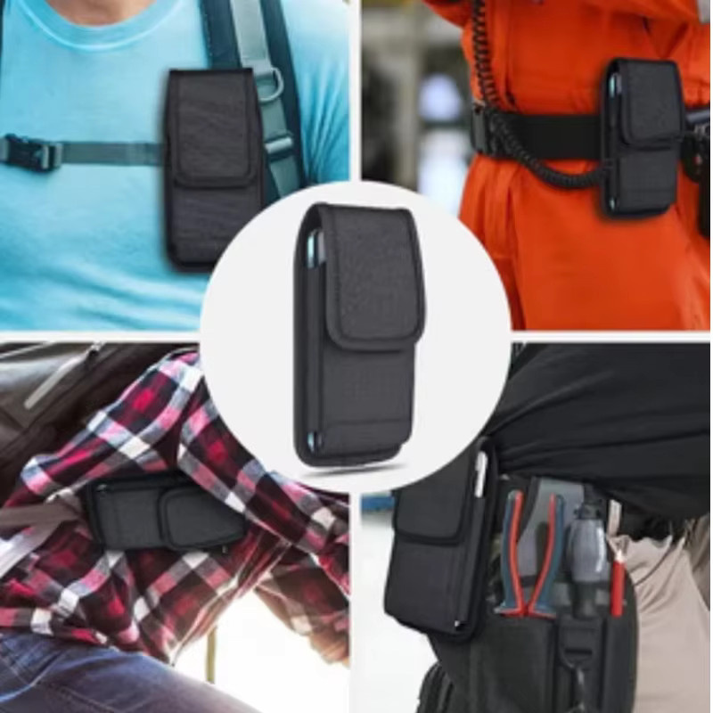 Universelle Nylon-Gürtelholster Handytasche in Schwarz für Smartphones von 4,7 bis 6,8 Zoll mit Karabinerhaken für vertikale und horizontale Nutzung - Bild 2