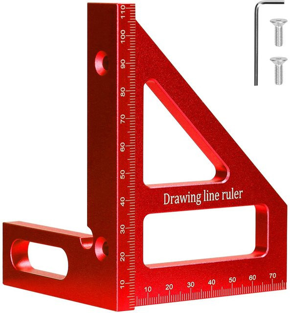Kkmoon Multi-Winkel-Messlineal aus Aluminiumlegierung für Holzbearbeitung, quadratischer Winkelmesser mit 45° und 90° Gehrung, Farbe: Rot - Bild 1