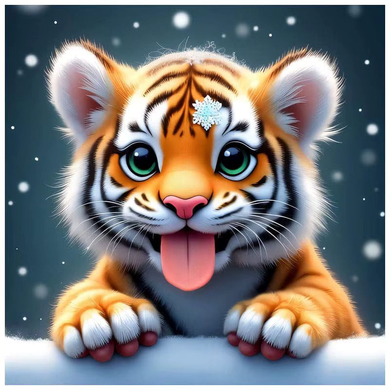 AZQSD 5D Diamantgemälde zum Selbermachen mit skurrilem Tiger in Schneeszene als Kristallkunst-Set mit Full Round Diamanten - Bild 4