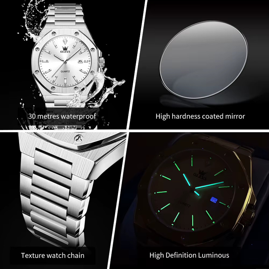 OLEVS Armbanduhr Quarz, Edelstahl, Silber, Herren - Bild 5