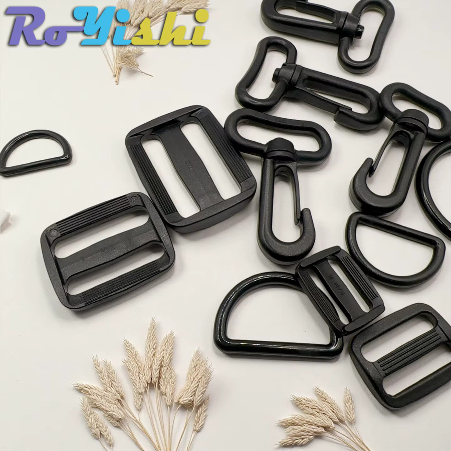 RoYishi Kunststoff-Gürtelschnallen-Set in Schwarz, 15 Stück, Set mit D-Ring-Schnallen, rechteckigen Schiebe-Einstellschnallen und drehbaren Hakenschnallen für 20–38 mm Breite - Bild 4