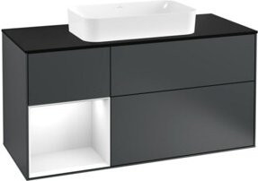 V&B Waschtischunterschrank Finion mit Wandbeleuchtung, Breite: 120 cm, Tiefe: 50,1 cm, Höhe: 50,1 cm, lackiert, mattblau - Bild 1