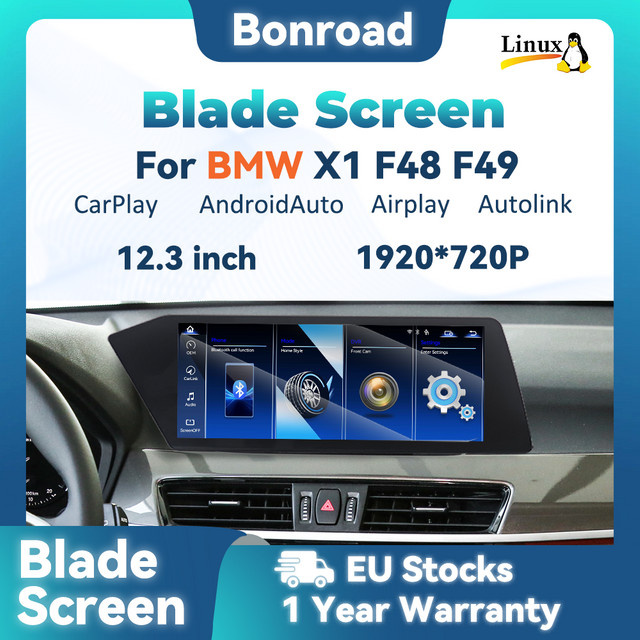 BONROAD Wireless CarPlay und Android Auto Autoradio mit 12,3 Zoll Blade Full-Lamination Bildschirm, GPS-Navigation und Bluetooth für BMW X1 F48 NBT EVO System, Schwarz - Bild 1
