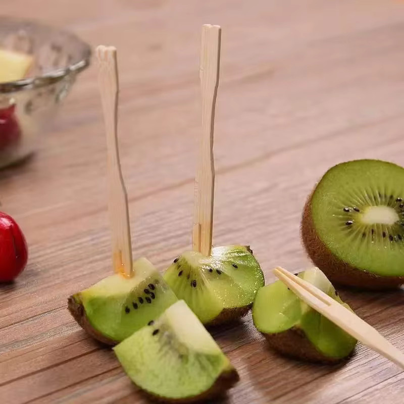 100 Stück Einweg Holz Obstgabeln in Braun für Dessert, Kuchen und Vorspeisen - Bild 3