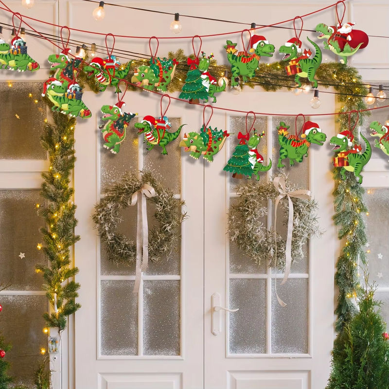 16 Stück Weihnachts-Dinosaurier-Hängeornamente aus Kunststoff in Grün für deinen Weihnachtsbaum - Bild 2