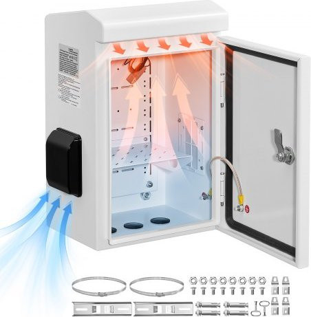 VEVOR IP65 Wasserdichtes Elektrogehäuse aus Edelstahl mit Thermostat, Lüfter und Regenabdeckung, weißer Outdoor-Schaltschrank, B/T/H: 30 x 20 x 40 cm - Bild 1