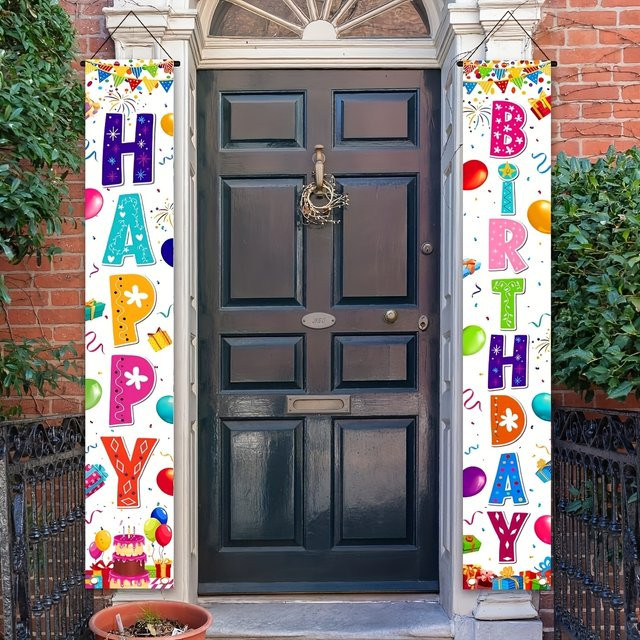 VIKAMA Bunte Geburtstags-Happy-Paar-Beschilderung als hängende Partydekoration für Innen und Außen, Mehrfarbig, B/H: 180 x 30 cm - Bild 1