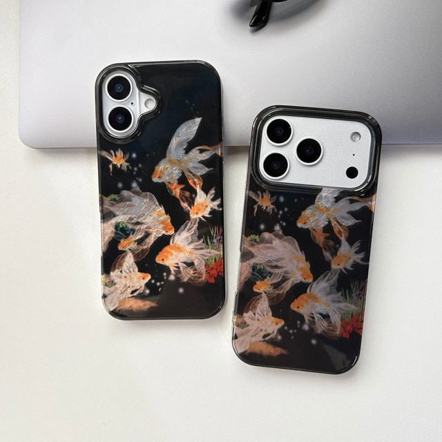 Stoßfeste iPhone Schutzhülle im chinesischen Stil mit glitzerndem Koi-Fisch Design, Multicolor, passend für iPhone 17, 16, 15, 14, 13, 12 Pro Max Air - Bild 1