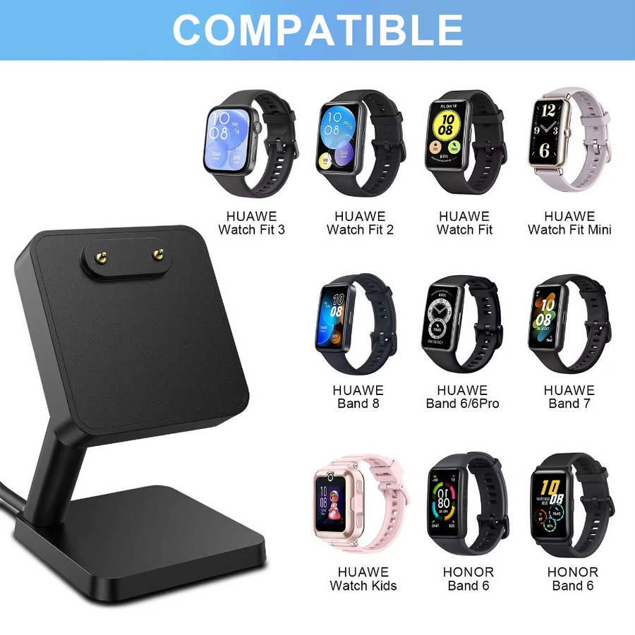 VIKEFON Magnetisches USB-Ladekabel und Desktop-Ständer für Huawei Watch Fit 3, Mini und Huawei Band 8, 7, 6/6pro in Schwarz - Bild 3