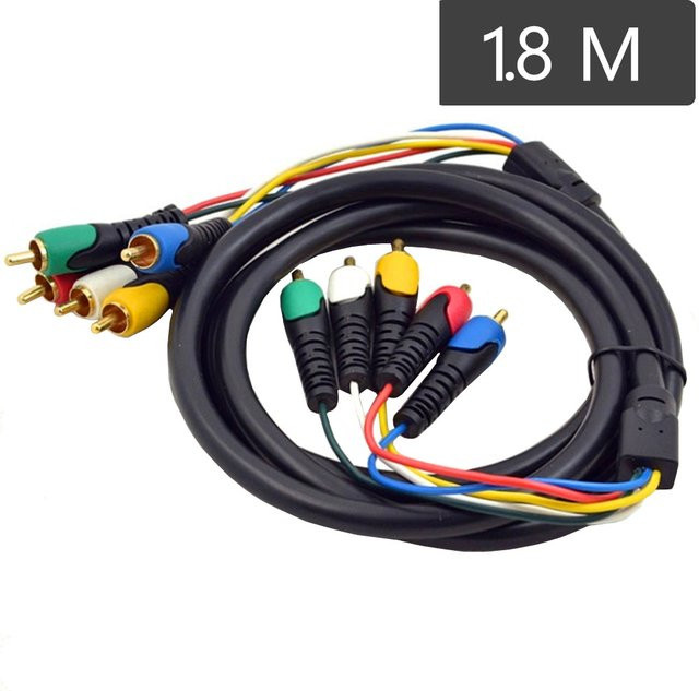 OULLX AV-Kabel HDTV Audio Video vergoldet mit 5 RCA RGB Steckern, Schwarz, Länge: 1,8 m - Bild 1
