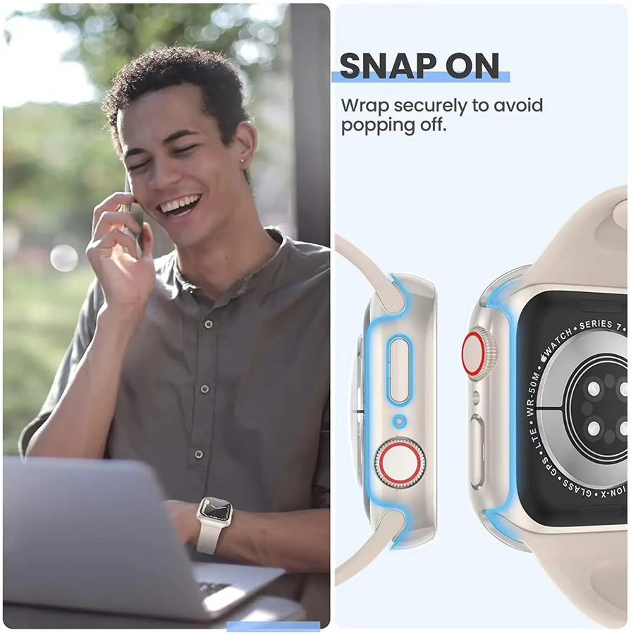 3er-Pack PEO Displayschutzfolie aus gehärtetem Glas für Apple Watch in Transparent und Schwarz - Bild 4