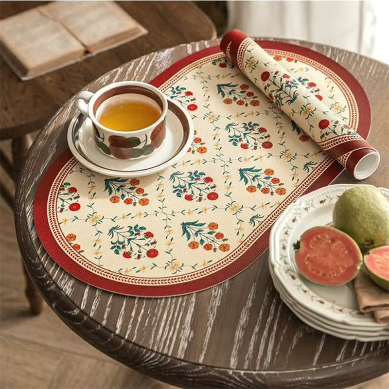 HANDANWEIRAN Retro Schüsselpad aus Kunstleder mit floralem Muster, wasserdicht und ölbeständig, rutschfest, Mehrfarbig - Bild 3