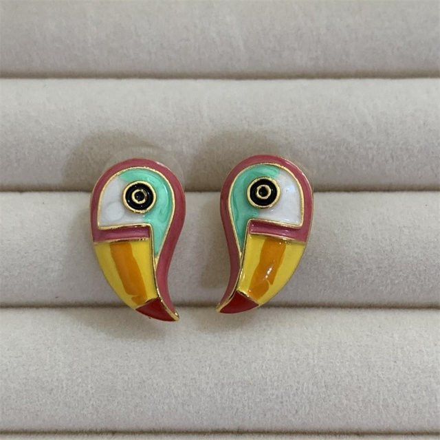 Yifengke Ohrringe, Emaille Tukan Vogel, Bunt, Zinklegierung, Unisex - Bild 1