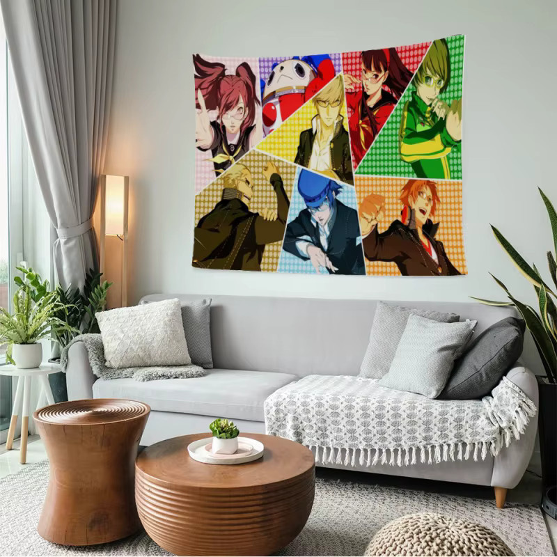 VIKAMA Persona 4 Anime Collage Wandteppich, Mehrfarbiger Stoffwandbehang für Schlafzimmer und Wohnzimmer - Bild 2