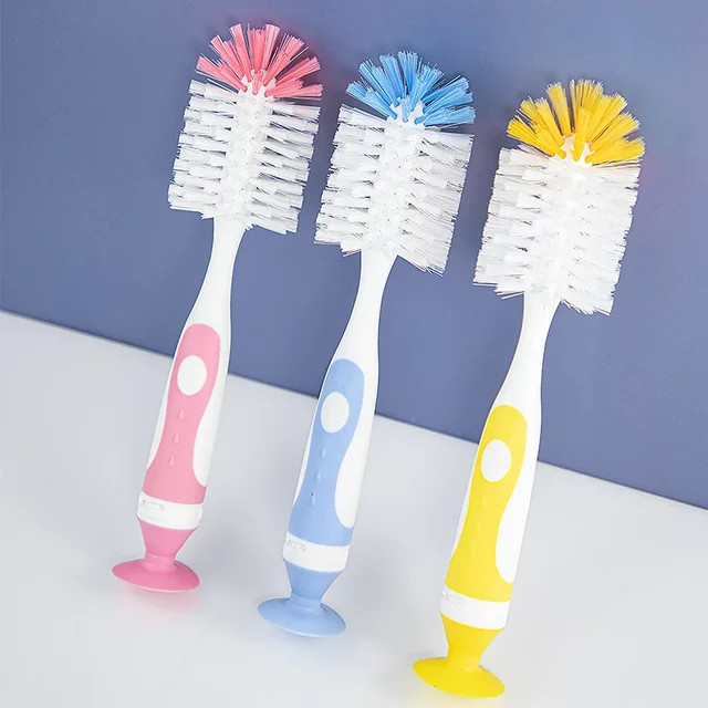 2-in-1 Reinigungsbürste für Babyflaschen aus Nylon mit Saugnapf und Ständer in Blau - Bild 1