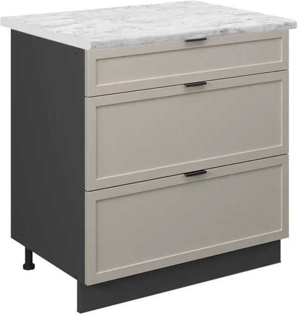 Vicco Küchenunterschrank Fame-Line mit 3 Schubladen in GrauBeige und Anthrazit Korpus mit Marmor-Optik, Breite: 80 cm, Höhe: 82 cm, Tiefe: 60 cm - Bild 1