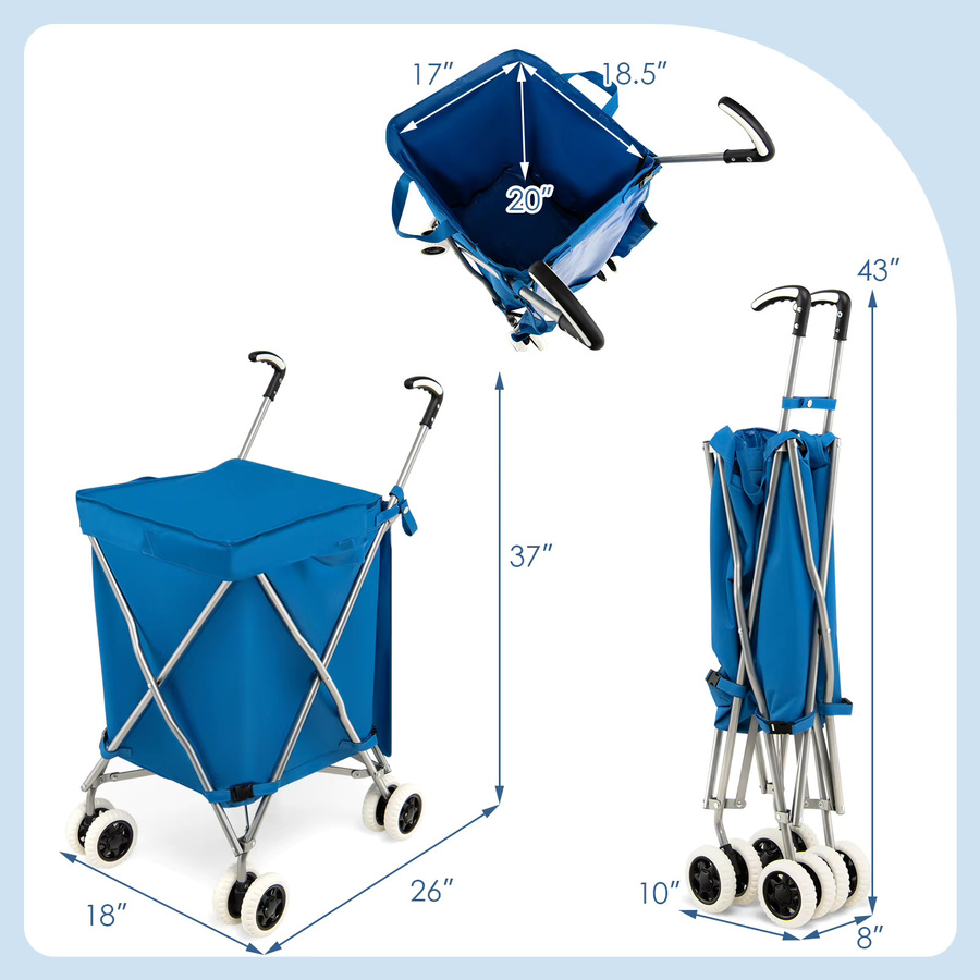 GOFLAME Klappbarer Einkaufswagen mit abnehmbarer Oxford-Tasche, 90 l Fassungsvermögen, bis 55 kg belastbar, Blau - Bild 2