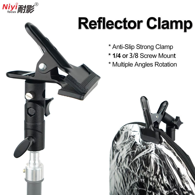 NiYi Focus Reflektorhalter Klemme mit 1/4 und 3/8 Schraube sowie Drehadapter für Lichtstative und Fotografie im Studio, Schwarz - Bild 6