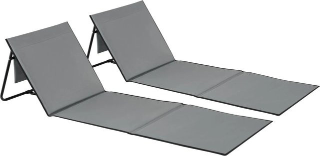 tectake 2er Set Strandmatte Mina Grau-Blau mit stufenlos verstellbarer Rückenlehne und pulverbeschichtetem Stahlgestell, B/T/H: 157 x 52,5 x 50 cm - Bild 2