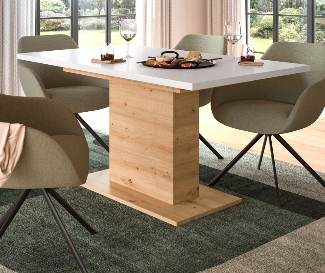 Inn.Furn Esstisch ausziehbar in Weiß und Eiche, rechteckiger Küchentisch modern B/T/H: 150 x 90 x 76 cm bis 190 x 90 x 76 cm - Bild 2