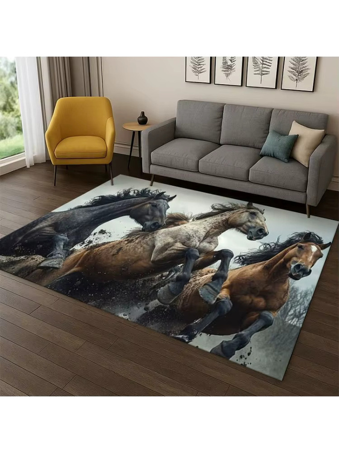 Faviora Kinderteppich mit Pferde-Motiv, rutschfester Cartoon-Teppich für Schlafzimmer, Wohnzimmer und Spielzimmer, mehrfarbig - Bild 2