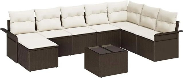 vidaXL Garten-Sofa-Set aus Poly-Rattan in Grau mit 9 Teilen, L-Form mit Kissen und integriertem Stauraum - Bild 1