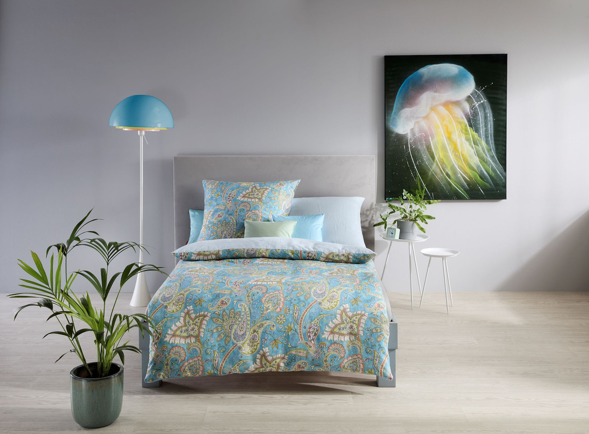Fleuresse Halbleinen Bettwäsche Paisley Blau Grün Wende Design B/H: 155 x 220 cm - Bild 1
