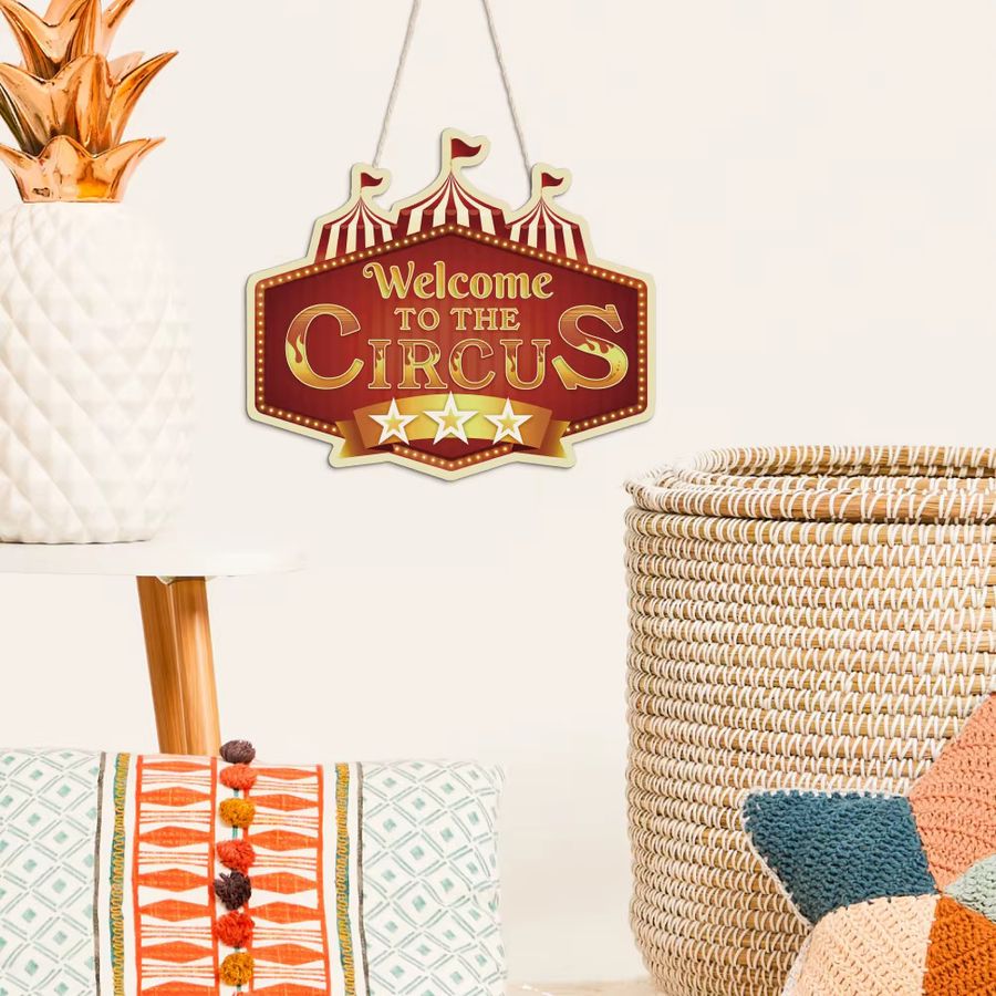 Putuo Decor Holzschild Zirkuszelt Willkommen im Zirkus Multicolor mit Streifenmuster - Bild 2