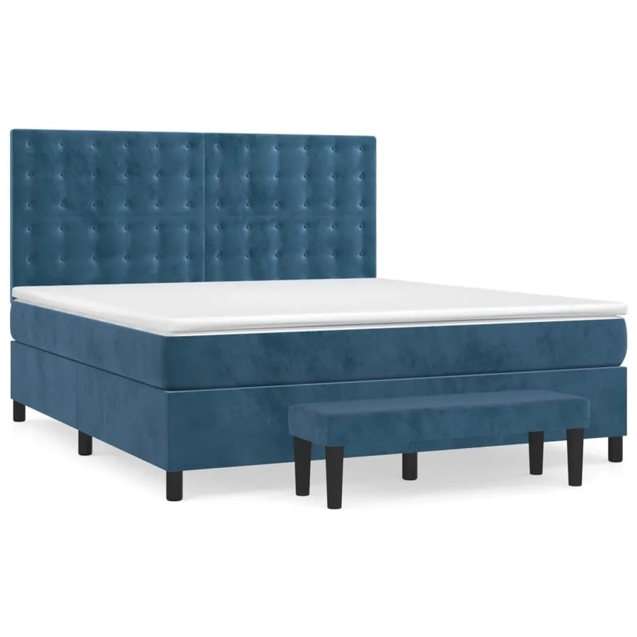 vidaXL Boxspringbett mit Matratze Dunkelblau aus Samt, Hybrid-Design mit Taschenfederkern, B/T: 160 x 200 cm - Bild 2