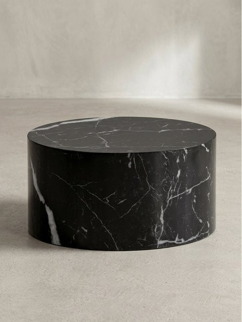 Runder Couchtisch von KADIMA DESIGN in Schwarz mit Marmor-Optik und Hochglanz-Oberfläche, Durchmesser: 60 cm, Höhe: 30 cm - Bild 1