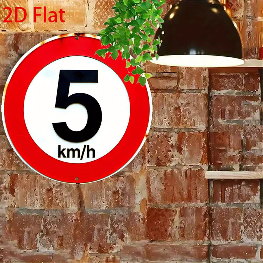 Potdemiel Retro Rundes Aluminium-Blechschild Vintage Geschwindigkeitsbegrenzung 5 km/h in Rot, Durchmesser: 20,32 cm - Bild 3