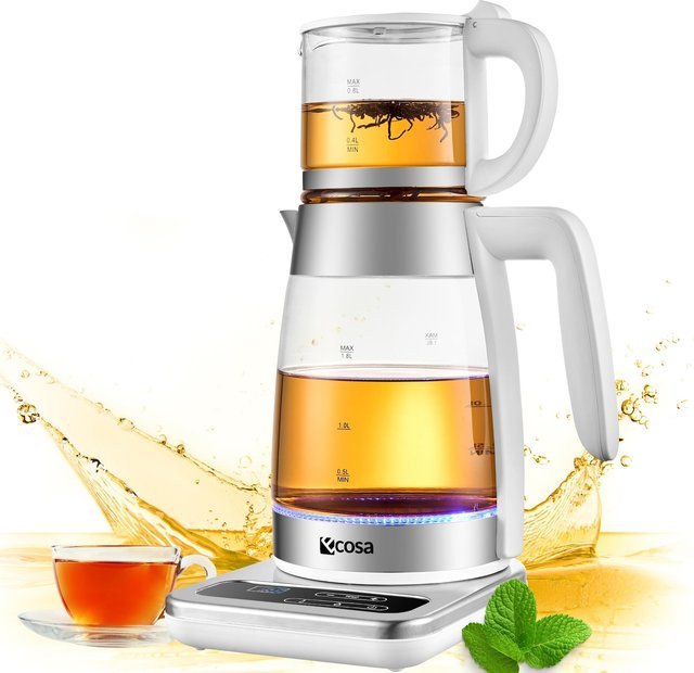 Ecosa Teekocher aus Glas in Weiß mit 2200W Leistung, BPA-frei und integriertem Kalkfilter, Volumen: 1,8 l - Bild 1