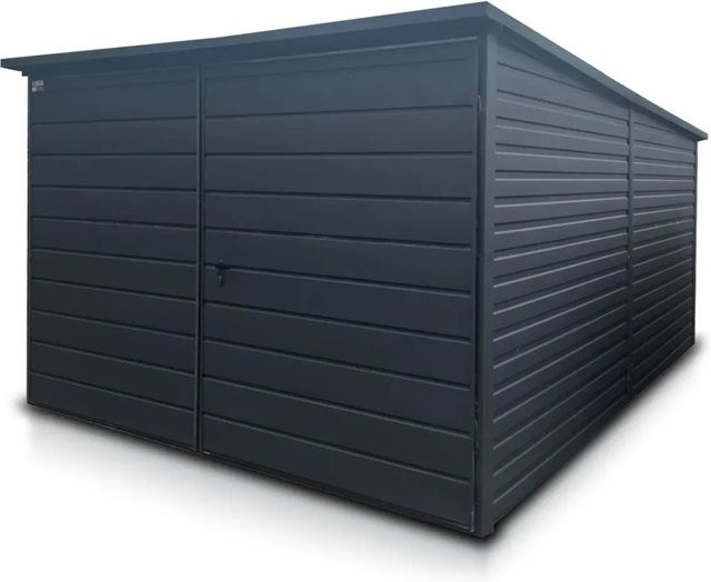 Liderstal Einzelgarage aus Trapezprofilblech mit Pultdach und Doppelflügeltor in Graphit, B: 500 cm, T: 300 cm - Bild 1