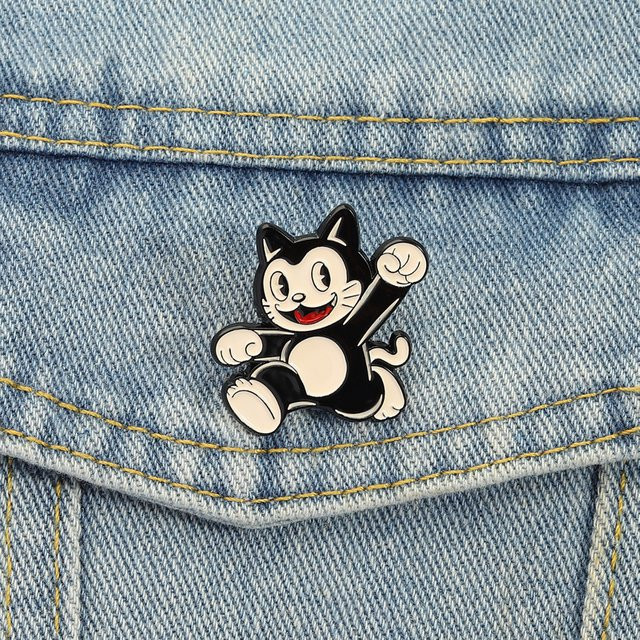 Brosche Schwarz Weiße Katze Emaille, Unisex - Bild 1