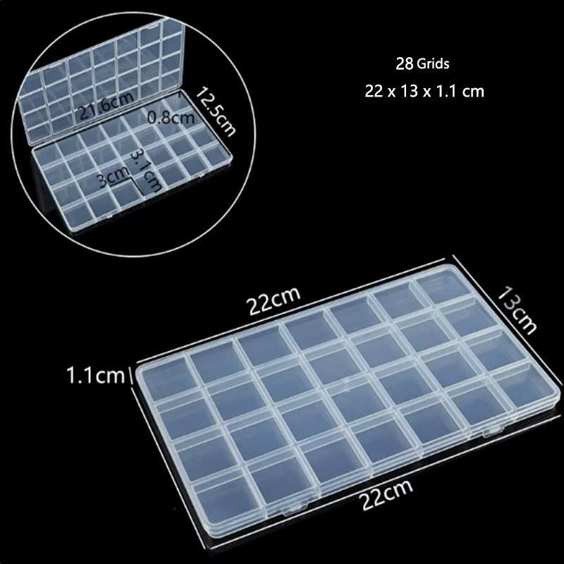 Luckyiasv Transparente Kunststoff-Aufbewahrungsbox mit 28 Fächern zur Schmuckaufbewahrung, B/T/H: 22 x 13 x 1,1 cm - Bild 1