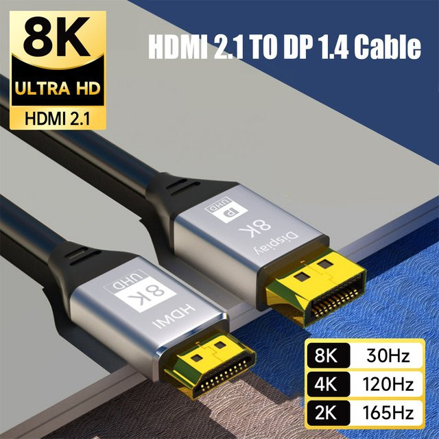 MOSHOU HDMI 2.1 auf DisplayPort 1.4 Adapter für 8K 30Hz und 4K 120Hz Video Konverter von HDMI Quelle zu DisplayPort Monitor - Bild 1