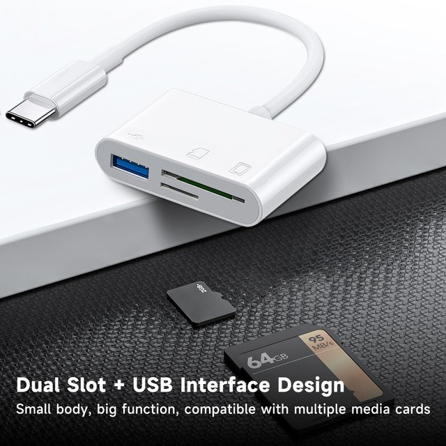 USB-C OTG Kartenleser in Weiß für SD und TF Speicherkarten zur Datenübertragung für Laptop, Handy und Tablet - Bild 1