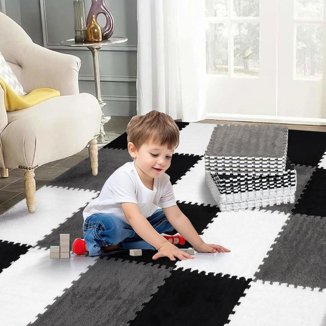 20-teiliges Puzzle-Spielmatten-Set aus weichem Schaumstoff für Babys und Kleinkinder in Schwarz und Grau - Bild 1