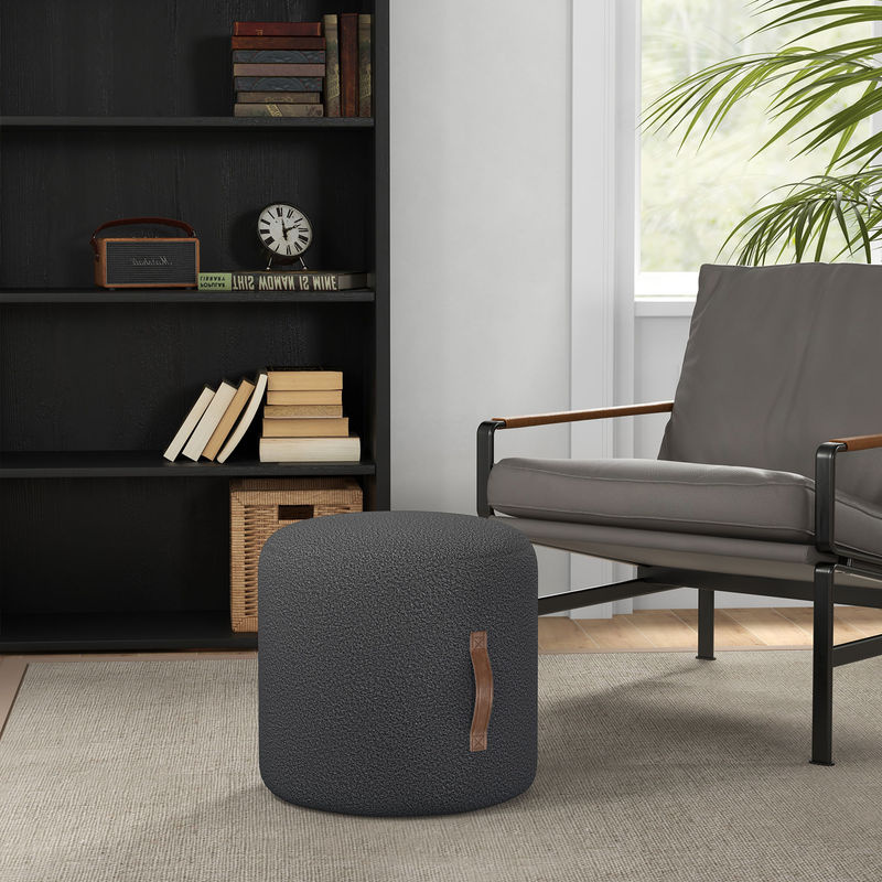 HOMCOM Sitzhocker Polsterhocker Ottomane mit Griff in Dunkelgrau, runder Plüsch-Fußhocker für Wohnzimmer und Schlafzimmer, Durchmesser: 48 cm, Höhe: 45 cm - Bild 2