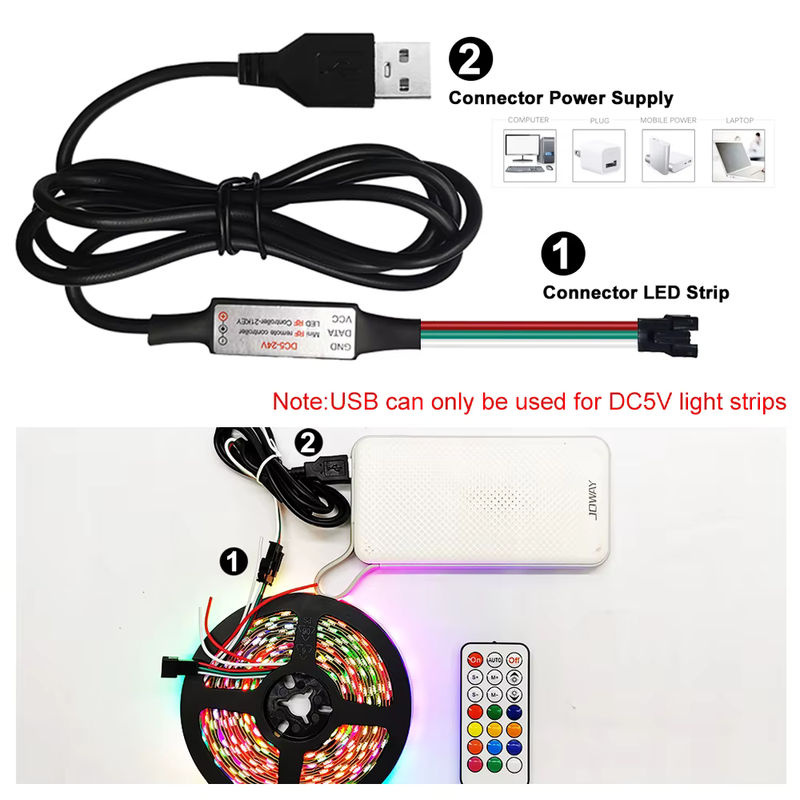 FUNZENXIN Mini RF USB DC Controller mit 14 17 21 Tasten Fernbedienung für adressierbare WS2812B und WS2811 RGBIC LED Lichtstreifen, 24V - Bild 5